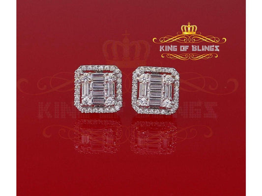 10k White Gold Finish Lab Created Diamond Silver Square Men/Women Stud Earrings