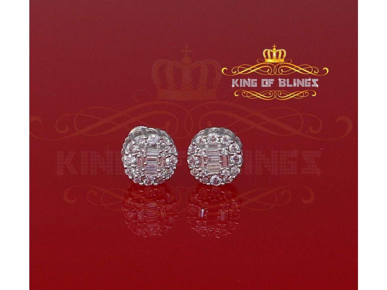 10k White Gold Finish Lab Created Diamond Silver Round Men/Women Stud Earrings