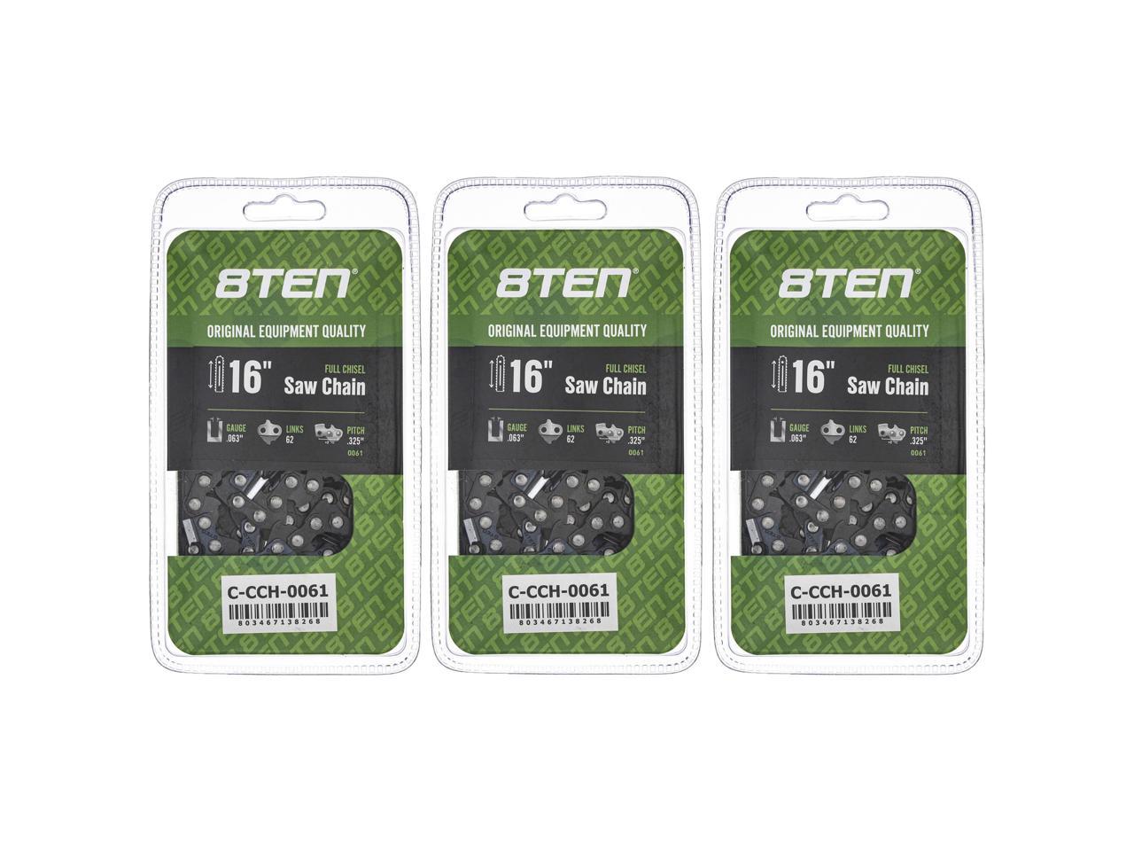 8TEN Full Chisel Chainsaw Chain 16 Inch .063 .325 62DL for Stihl 025 MS 230 241 250 251 (3 Pack)