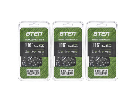 8TEN Full Chisel Chainsaw Chain 16 Inch .063 .325 62DL for Stihl 025 MS 230 241 250 251 (3 Pack)