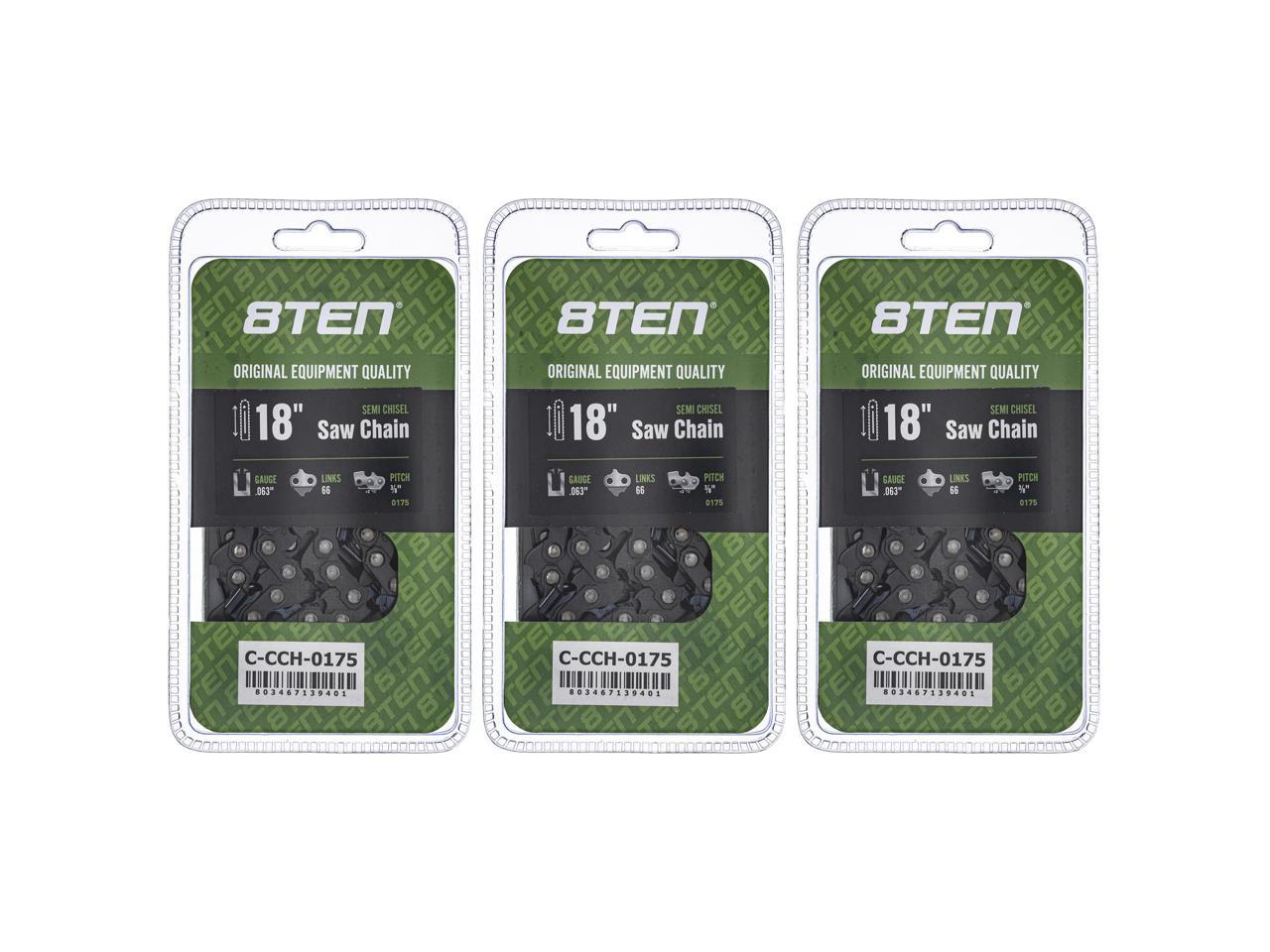 8TEN Semi Chisel Chainsaw Chain 18 Inch .063 3/8 Pitch 66DL For Stihl MS260 MS660 MS360 MS390 MS440 MS460 (3 Pack)