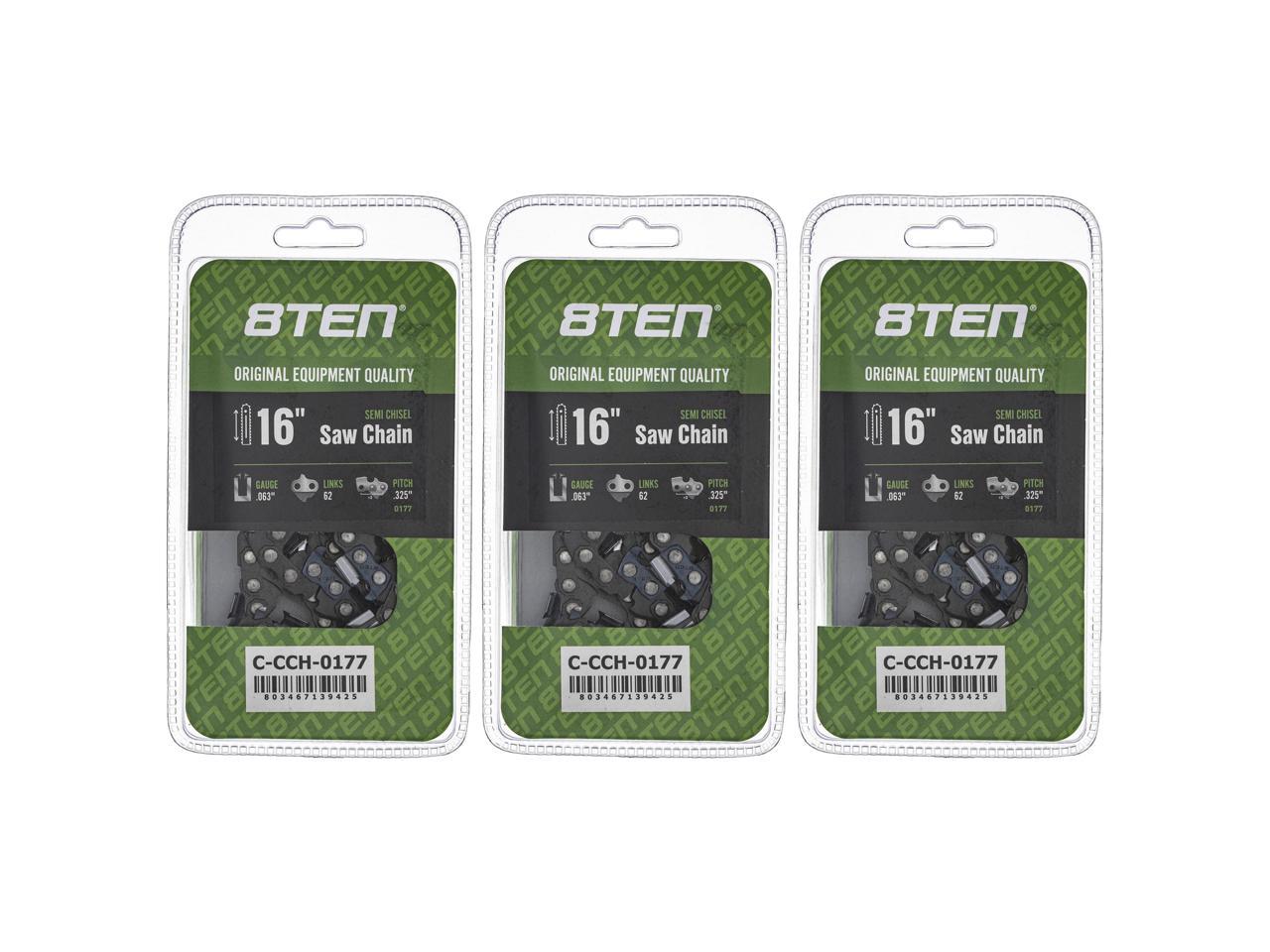 8TEN Semi Chisel Chainsaw Chain 16 Inch .063 .325 62DL for Stihl 025 MS 230 241 250 251 (3 Pack)