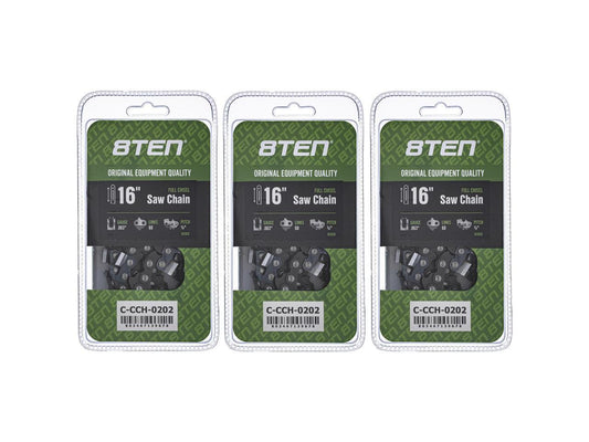 8TEN Full Chisel Chainsaw Chain 16 Inch .063 3/8 60DL For Stihl MS 260 360 290 270 440 390 (3 Pack)