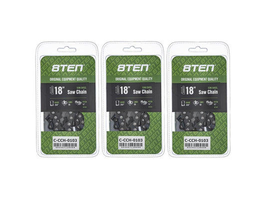 8TEN Semi Chisel Chainsaw Chain 18 Inch .050 3/8 68DL For Husqvarna 455 Rancher Poulan PP4818A Jonsered 2165 (3 Pack)