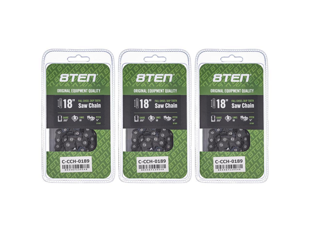 8TEN Full Chisel Skip Tooth Chainsaw Chain 18 Inch .050 3/8 68DL For Husqvarna 455 Rancher Poulan PP4818A (3 Pack)