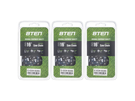 8TEN Semi Chisel Chainsaw Chain 16 Inch .058 3/8 60DL For Husqvarna 455 Rancher Poulan 475 Jonsered 2165 (3 Pack)