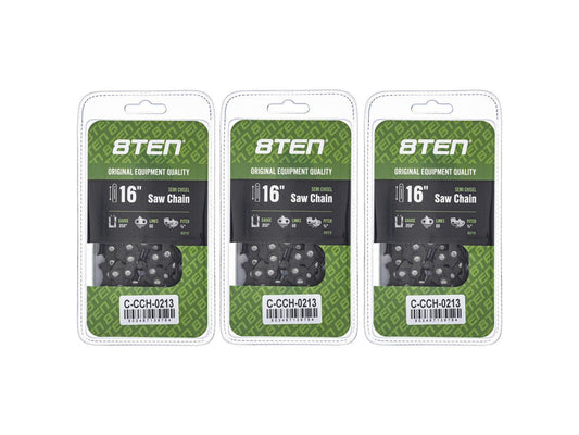 8TEN Semi Chisel Chainsaw Chain 16 Inch .050 3/8 60DL For Husqvarna 455 Rancher 372XP Stihl MS170 MS260 Poulan (3 Pack)