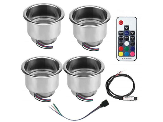 Acaigel 4X Cup Drink Holder 14 LED w/ Remote RGB Lights for Marine Boat Stainless Steel