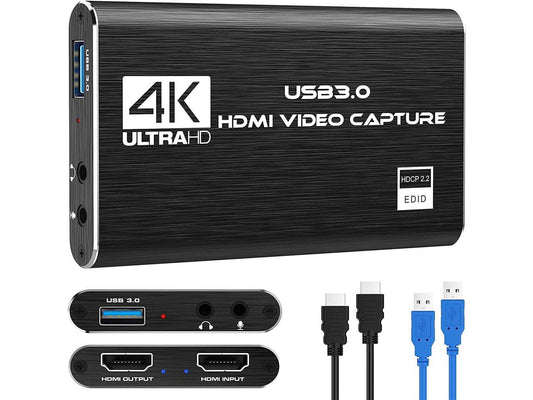 4K Audio Video Capture Card, USB 3.0 HDMI Video Capture Device, Full HD 1080P for Game Recording, Live Streaming Broadcasting