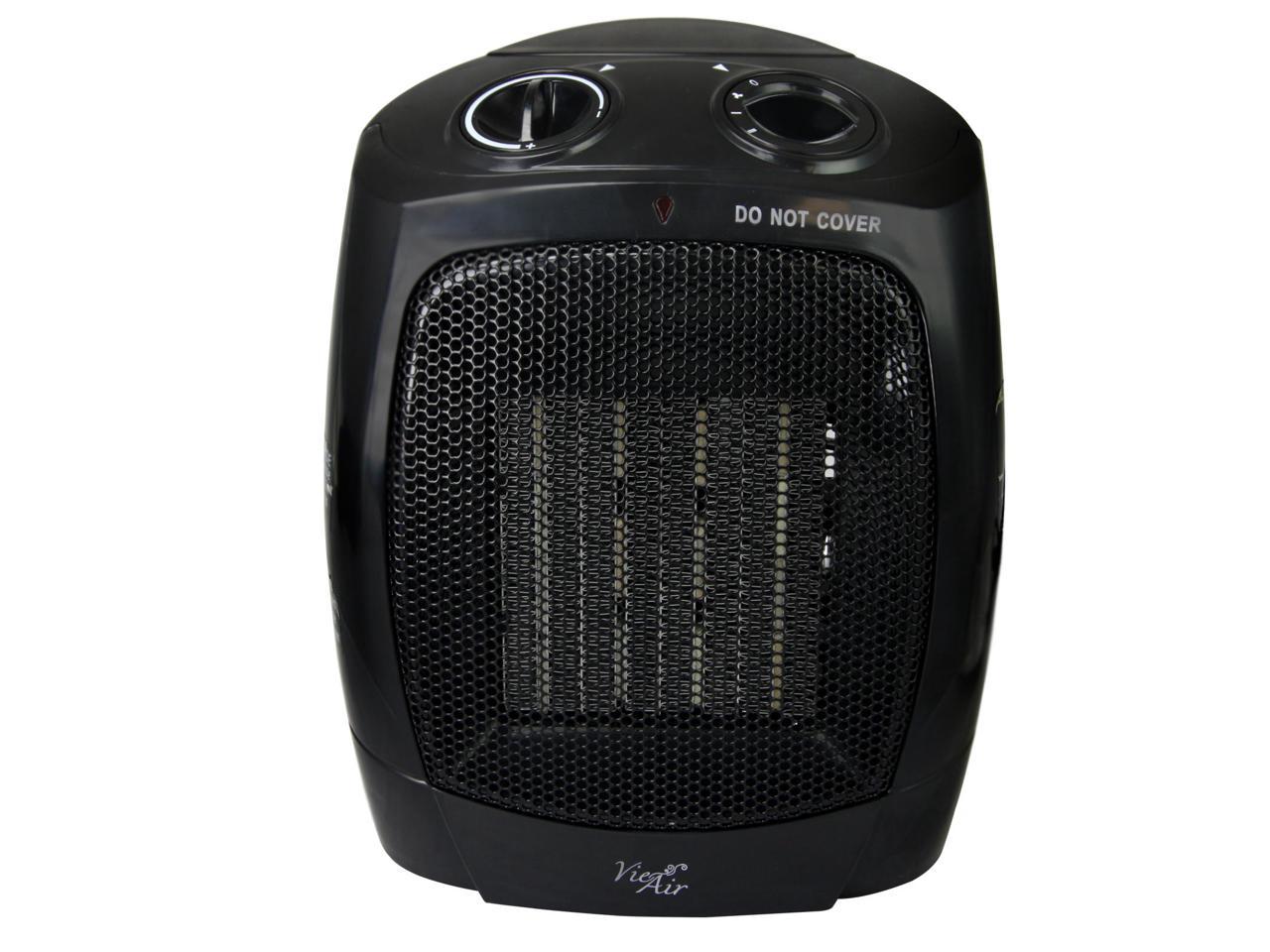 Vie Air 1500W Portable 2-Settings Office Black Ceramic Heater with Adjustable Thermostat