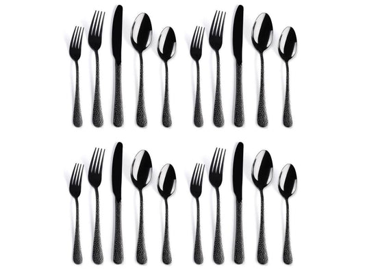 20-piece hammering tableware set 4, tableware tableware set, knife, fork, spoon, stainless steel heavy luxury, travel, gifts, mirror polishing, dishwasher safety.