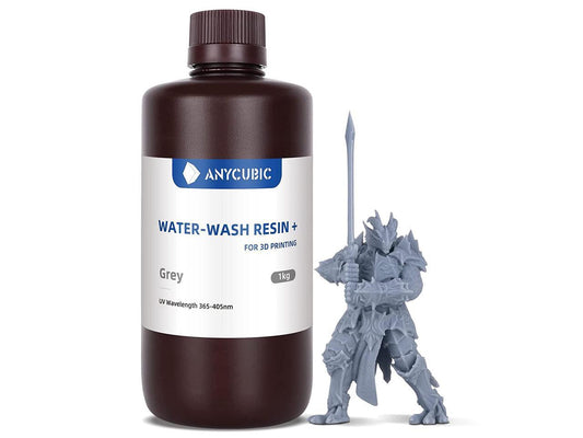 ANYCUBIC Water Washable Resin, 3D Printer Resin with Low Viscosity and Fast Printing, 405nm High Precision UV-Curing 3D Resin, Photopolymer Resin for 8K Capable LCD DLP 3D Printing (Grey, 1kg)