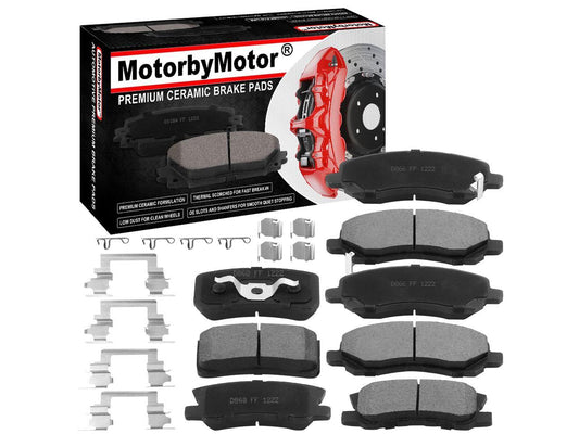 8 PCS Front & Rear Ceramic Brake Pads w/Hardware Kits Fits for Chrysler 200 Sebring, Dodge Avenger Caliber, Jeep Compass Patriot, Mitsubishi Lancer Sport Low Dust Brake Pad