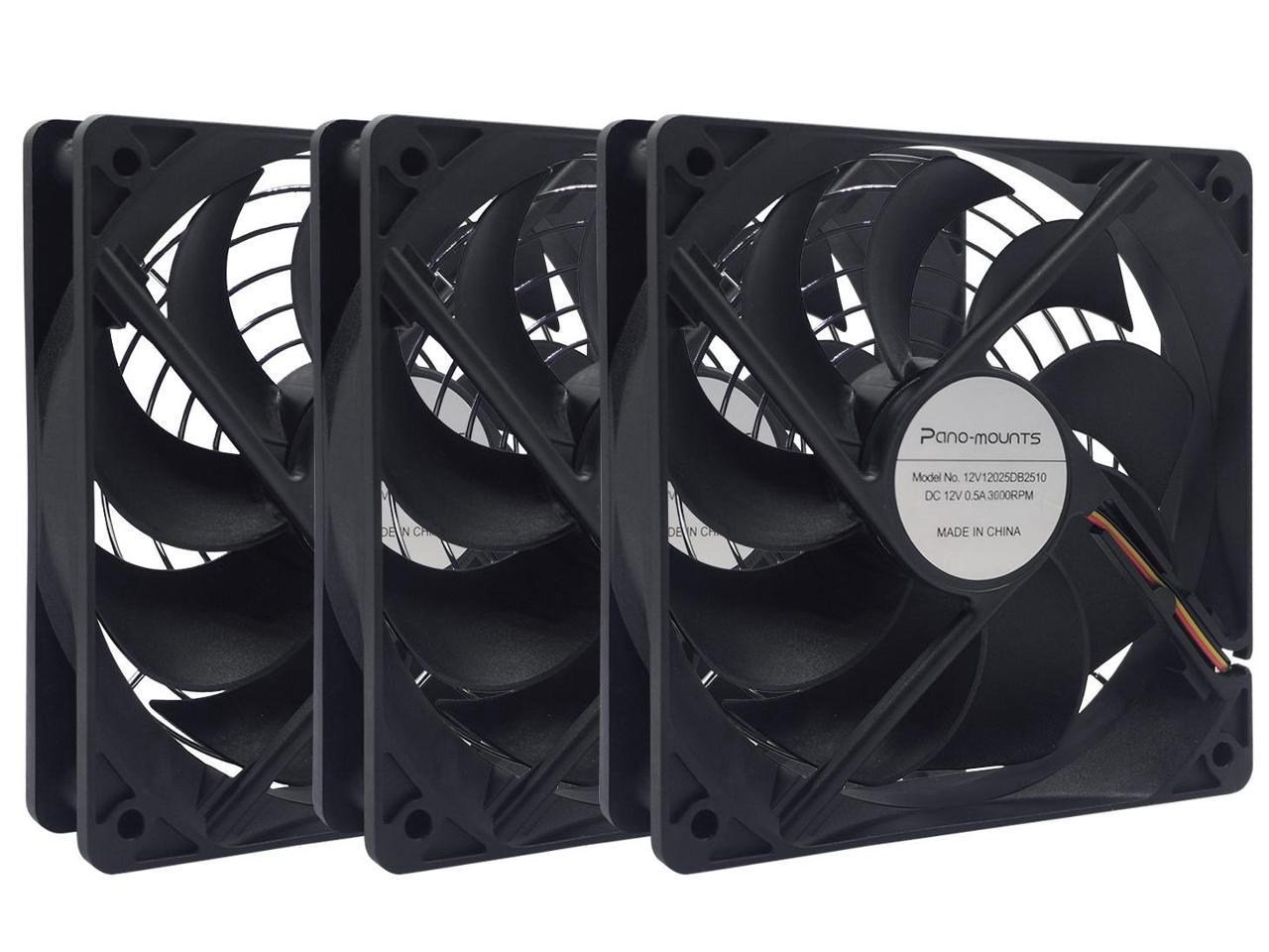 3-Pack 120mm 12V DC High Airflow Computer PC Case Fan 120x120x25mm 3Pin 4.72inch Dual Ball Bearing Brushless Exhaust Cooling Fan for Mining Rig Frame Rack Air Miner PSU with Metal Guard 3000RPM