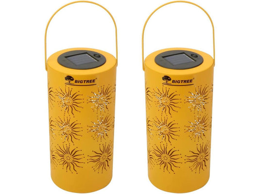 2 Pack Outdoor Hanging Waterproof Solar Table Lamp Metal Sunflower Shape Yellow