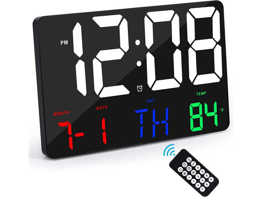 Amgico Digital Wall Clock,11.4 Digital Clock Large Display, Adjustable Brightness Wall Clock for Bedroom, Alarm Clock with Remote Control,12/24H,Calendar,Snooze,Home,Office,Elderly