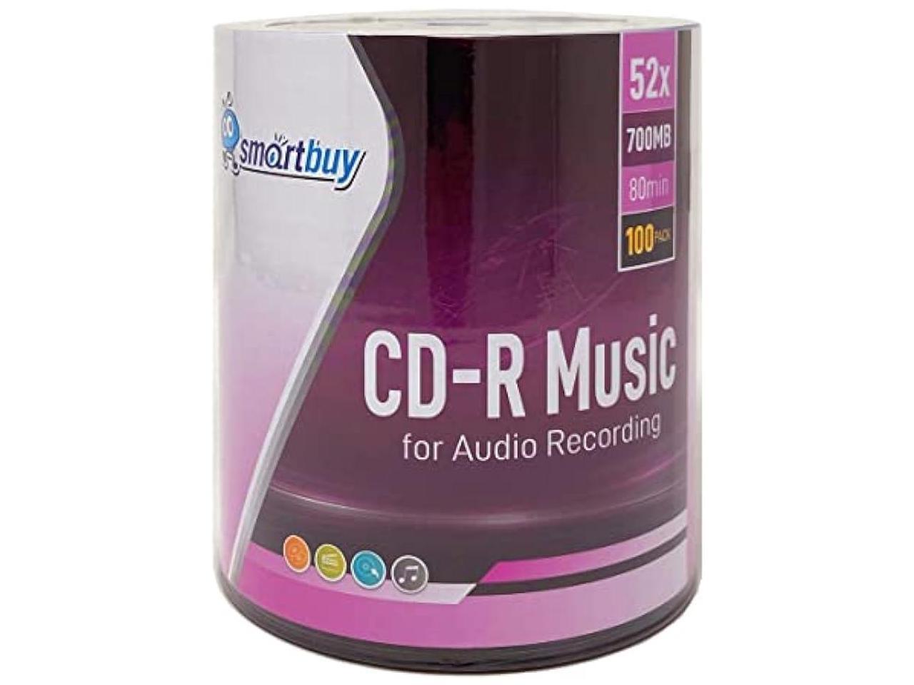 100 Pack Smartbuy Digital Audio CD-R Music 52X 700MB/80Min Branded Logo Blank Recordable Disc