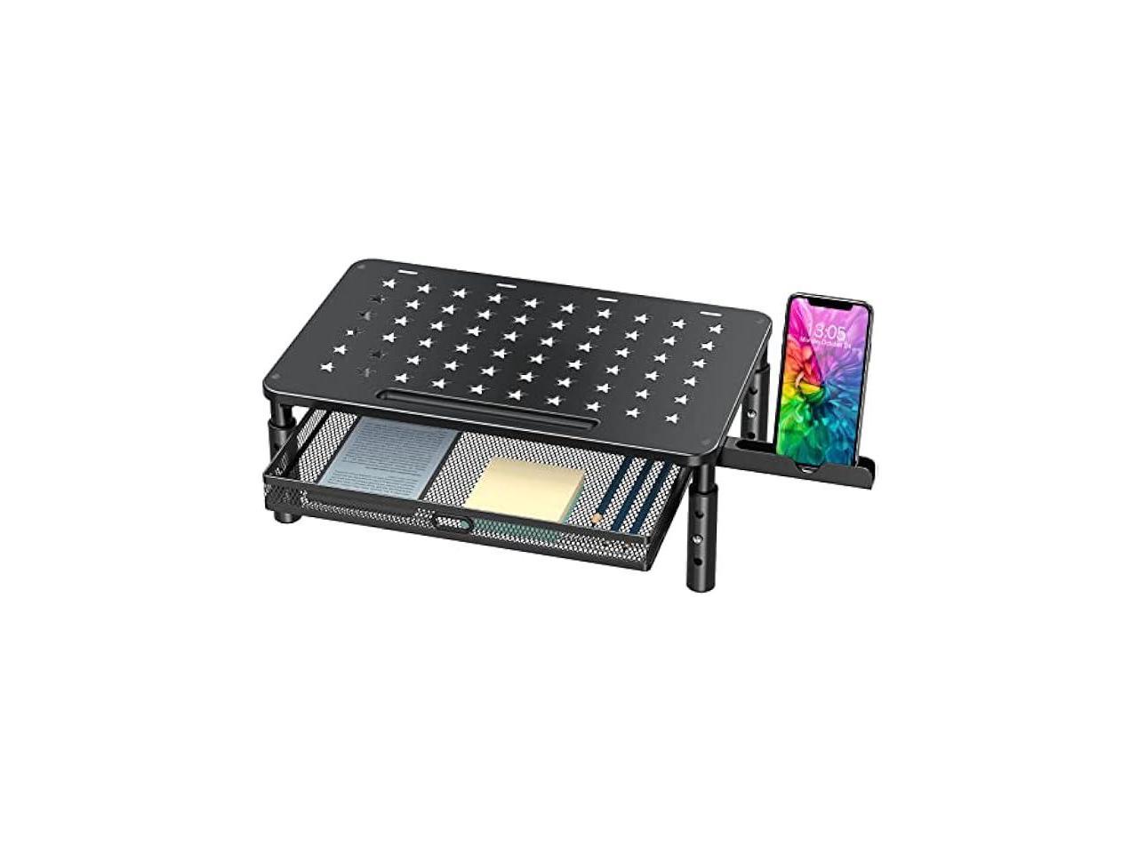 Zimilar Monitor Stand Riser with Metal Mesh Drawer, Height Adjustable Monitor Riser with Phone Holder for Computer, Laptop, Printer, Notebook, Metal Computer Monitor Stand with Storage