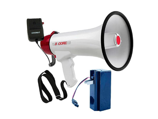 5 Core Megaphone Handheld Bullhorn Cheer Loudspeaker Bull Horn Speaker Megaphono Siren Sling Strap Portable 20RF WB(with Rechargeable Battery)