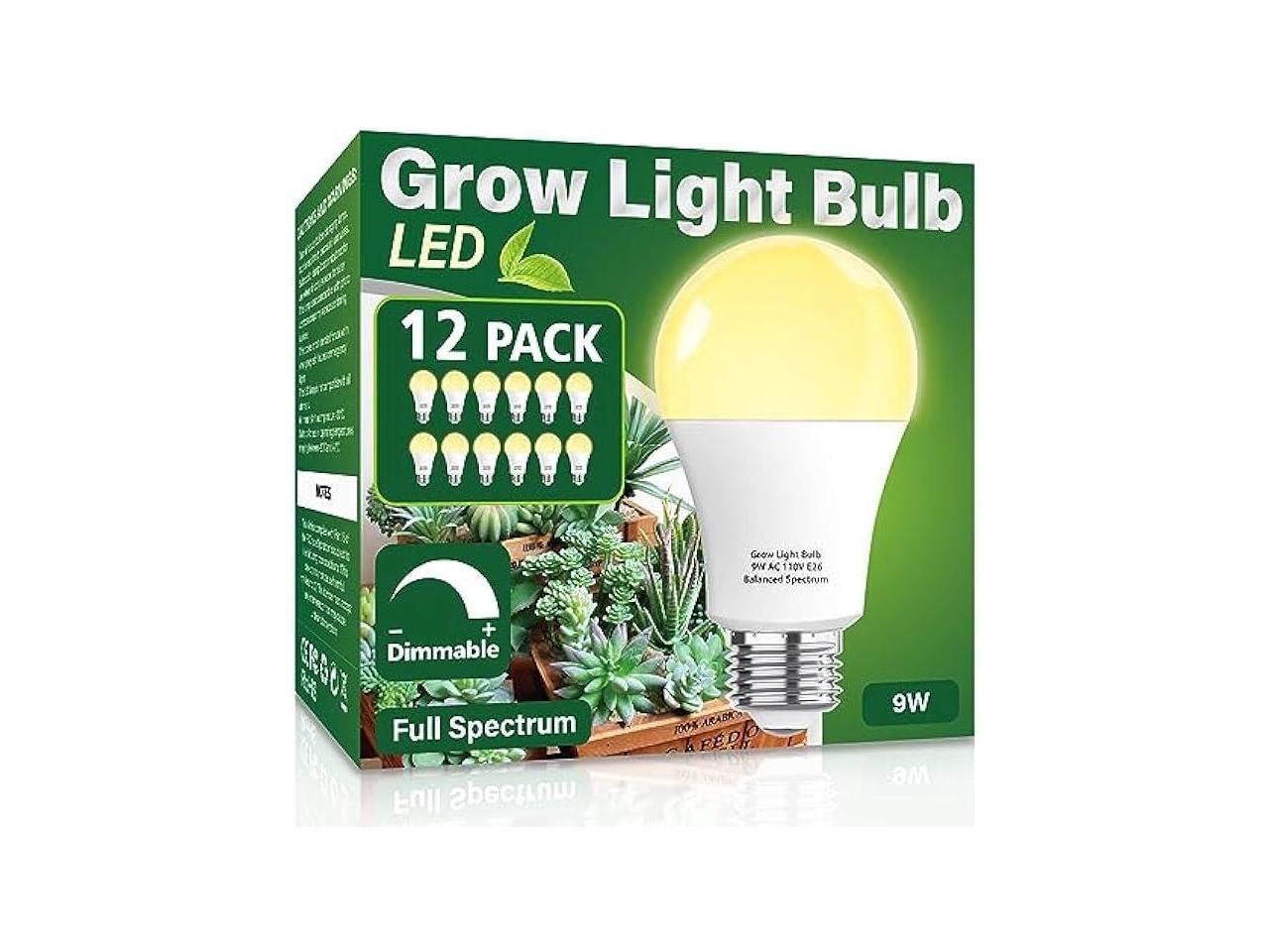 12 PACK Grow Light Bulb Indoor Grow Light,A19 Full Spectrum Plan Light bulb,E26 110V 9W Grow Bulb Replace up to 100W, Plant Light Bulb for Indoor Plants, Flowers, Greenhouse, Indore Garden, Hydroponic