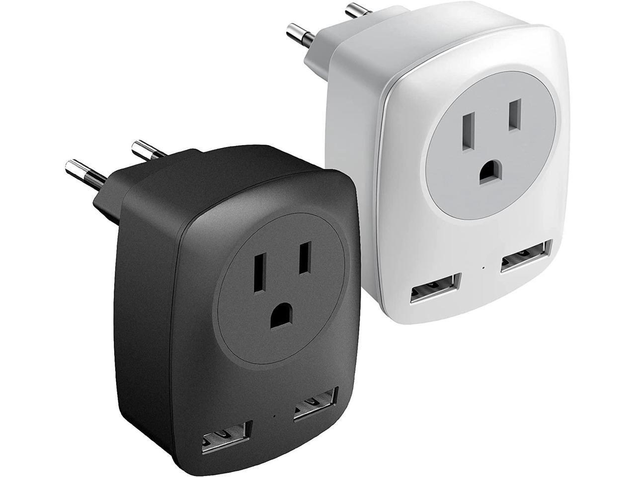 2Pack European Travel Plug Adapter (Not for UK), US to Europe Power Outlet Converter, USA to German Italy Spain France Greece Iceland Romania Russia Electrical Adaptor USB Wall Charger