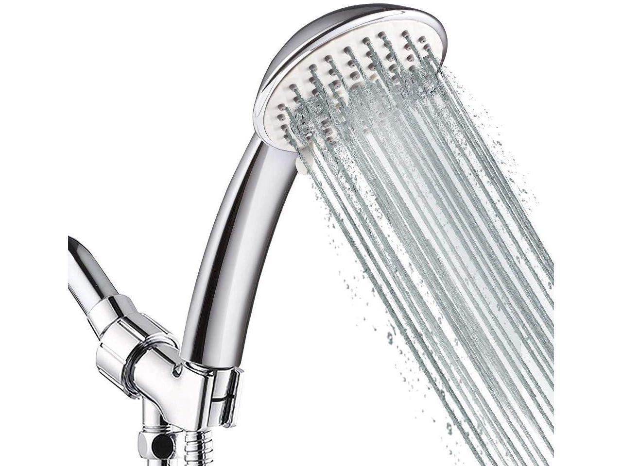 5-Setting High Pressure Handheld Shower Head, NearMoon Multi-functions Powerful Spray Hand Held Showerhead with Adjustable Angle Bracket, Chrome (with 60 Inches Stainless Steel Hose)