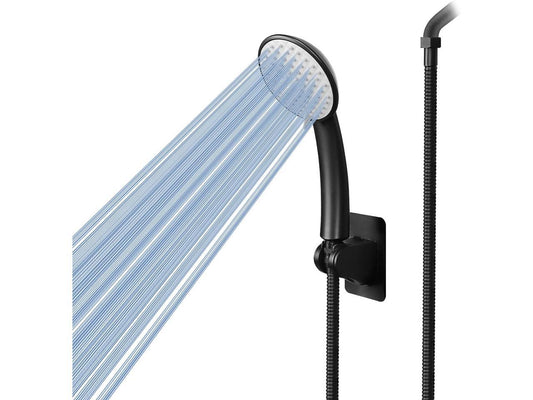 5-Setting High Pressure Handheld Shower Head, NearMoon Multi-functions Powerful Spray Hand Held Showerhead with Self Adhesive Shower Head Holder (With 60 Inches Stainless Steel Hose) (Matte Black)