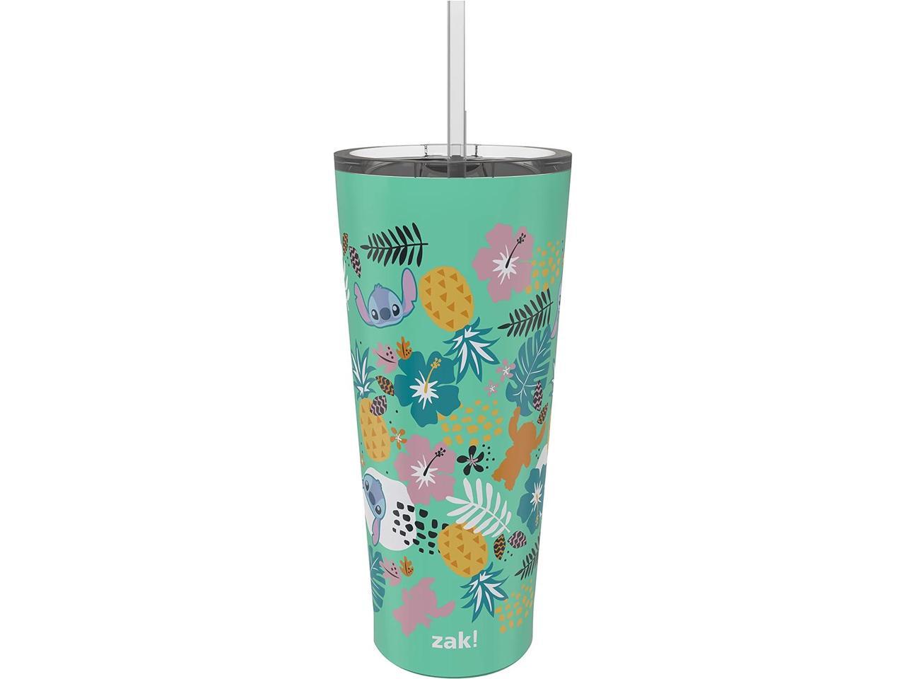 Zak Designs Disney Movie Vacuum Insulated Stainless Steel Travel Tumbler with Splash-Proof Lid, Includes Reusable Plastic Straw and Fits in Car Cup Holders (18/8 SS, 25 oz, Lilo and Stitch)