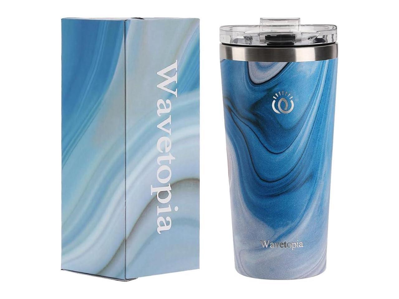 Wavetopia Insulated Leak Proof Coffee Tumbler with Flip Lid Premium 16 Oz Stainless Steel Double-Wall, Wide Mouth Tumbler - Gift for Family, Ideal Travel Mug for Daily Use