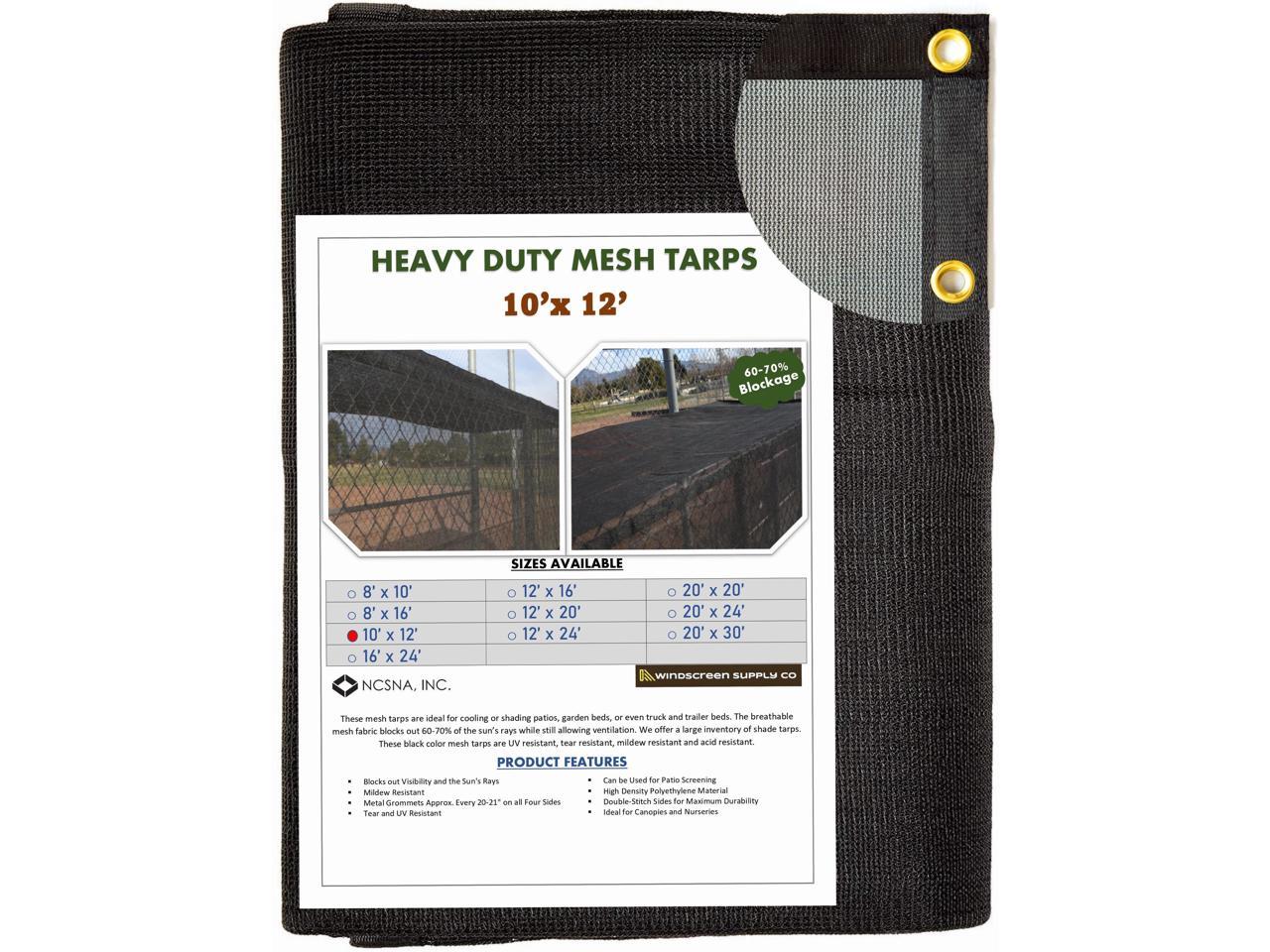 Windscreen Supply Co. Heavy Duty Mesh Tarp Knitted 10 ft. x 12 ft. Black - MT1012BLK