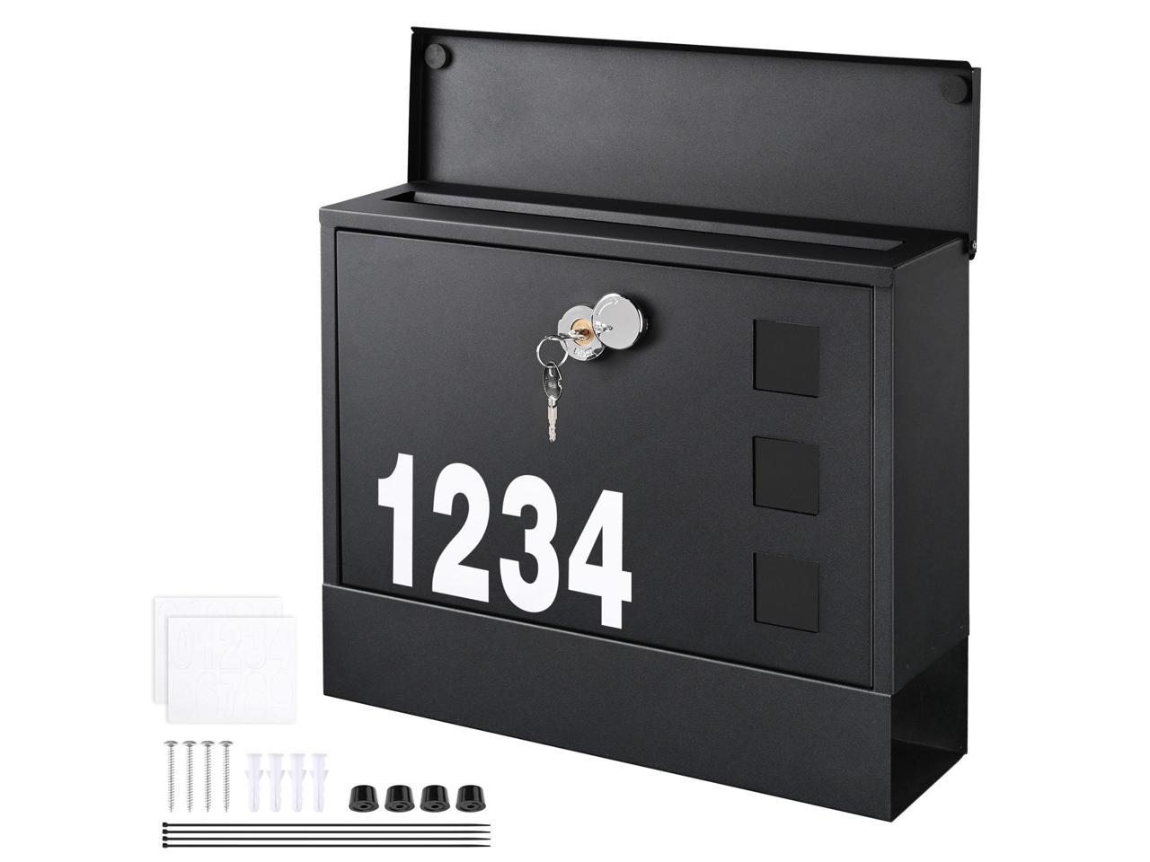 Yescom Large Wall Mount Steel Mail Box Lockable Letterbox w/ Door & 2 Keys Home Post Security Outdoor, Black