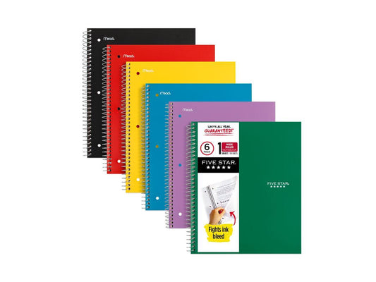 Wirebound Notebook 1-Subject Wide/Legal Rule Assorted Cover Colors 100 10.5 x 8 Sheets 6/Pack 38042