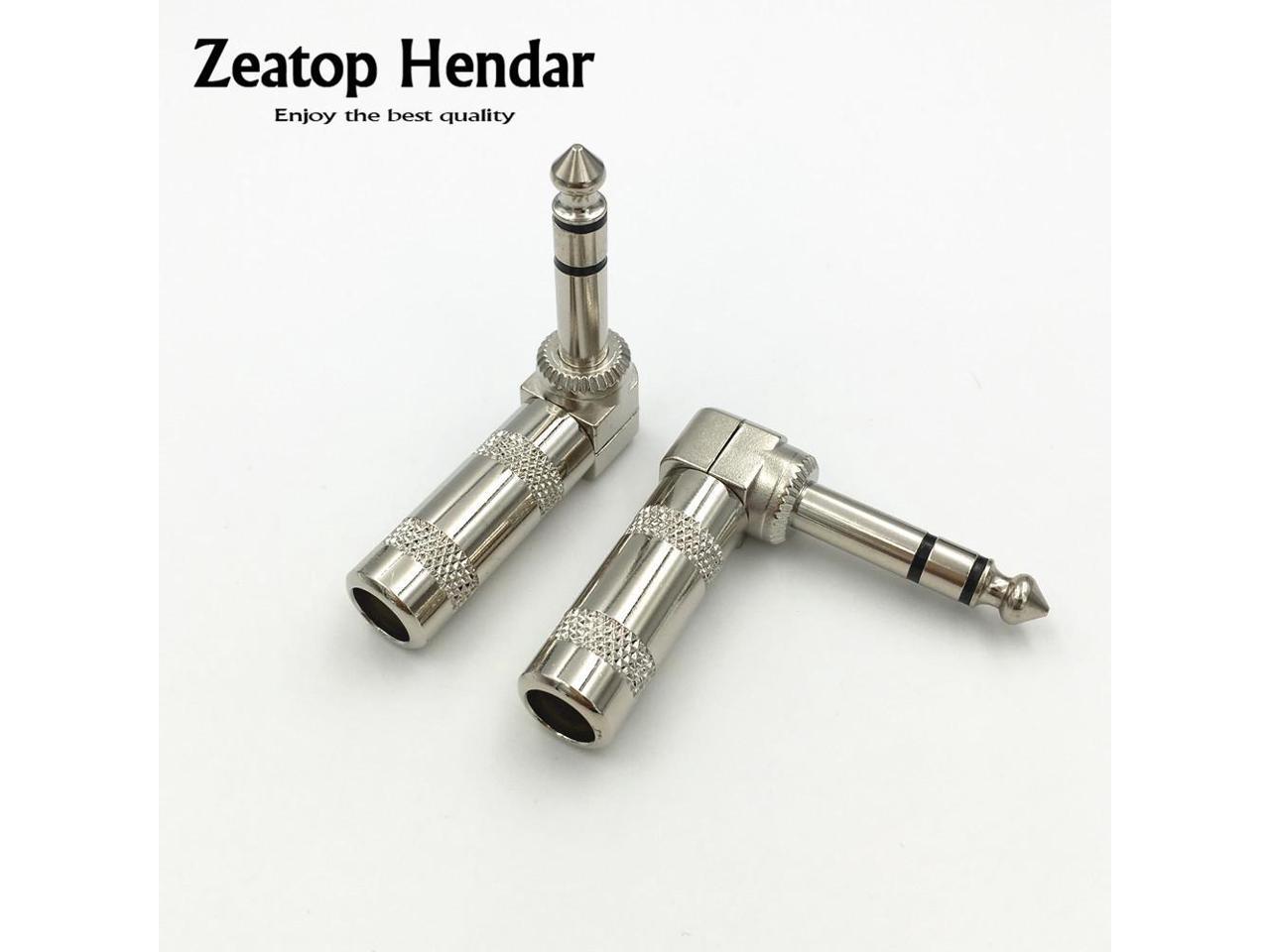 2Pcs Brass 6.35 mm 1/4 inch 3 Pole Stereo Jack Right Angle 90 TRS Male Plug Microphone Audio for Guitar Cable Solder Connector