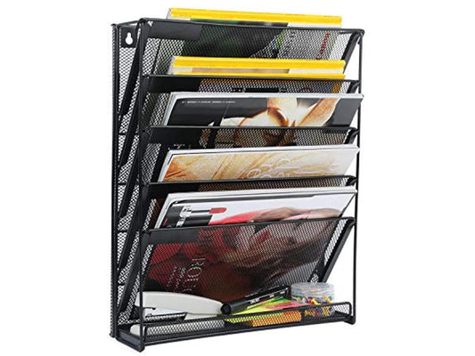 Wall File Organizer Holder, 5-Tier Wall Mount Vertical File Rack For Office Home, Black.