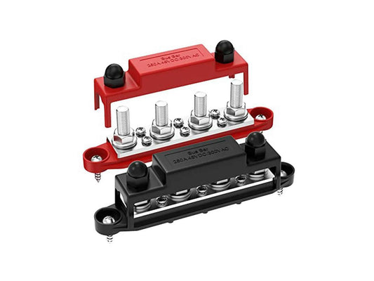 250A 12V Bus Bar Power Distribution Block Car Audio 12 Volt DC Busbar 4 x 3/8Inch Posts 6 x 8 Screws